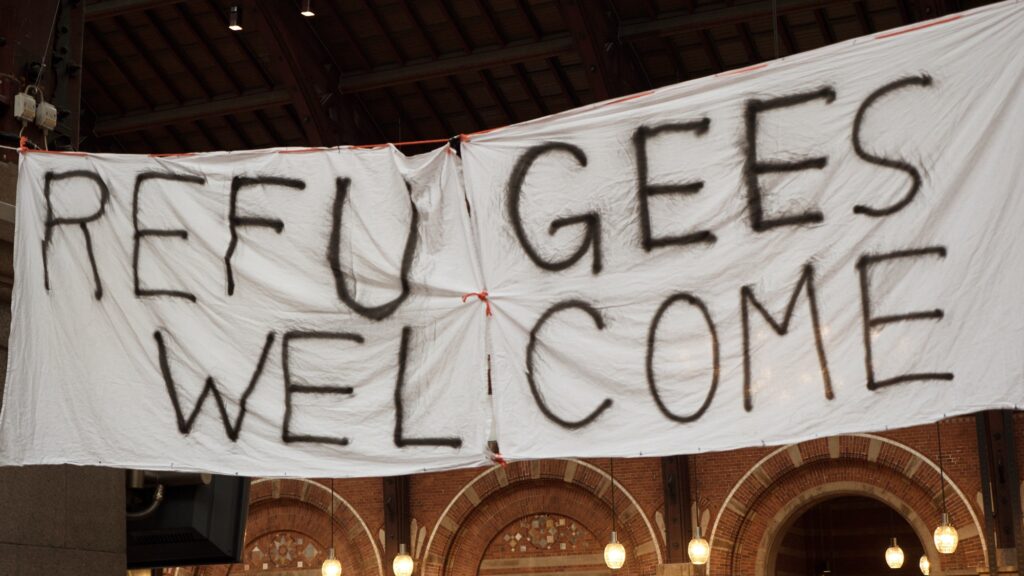 Handmade Banner Refugees Welcome